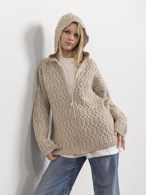 IRISH WOOL CARDIGAN Vintage Hoody Zip Up Cable Knit Sweater Oversize / Large